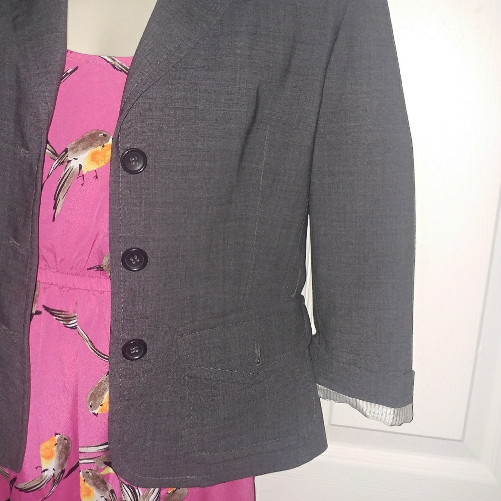 Express | 3/4 Sleeve Gray Button Front Jacket Pro… - image 2